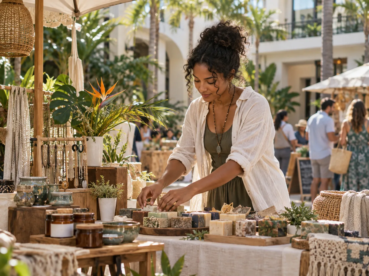 A local maker preparing a market display